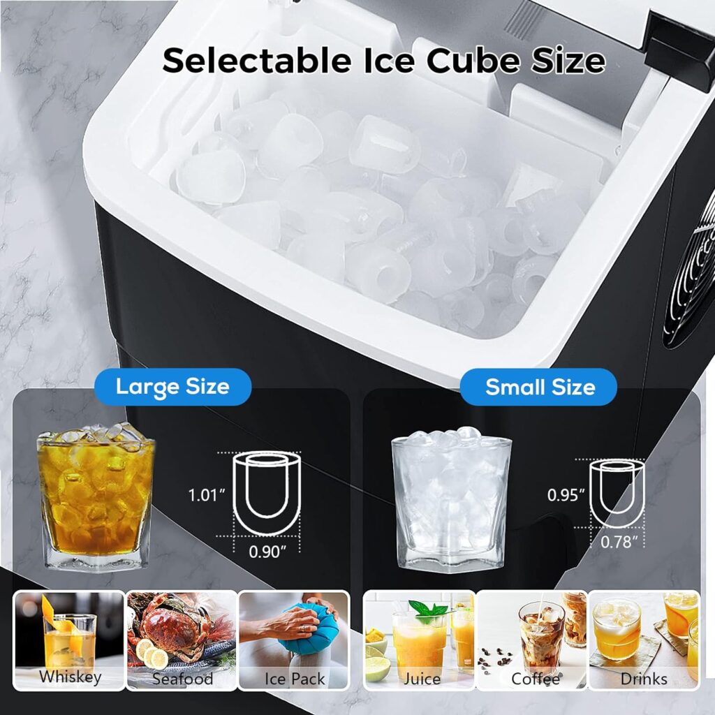AGLUCKY Countertop Ice Maker Machine, Portable, Countertop, Make 26 lbs ice in 24 hrs,Ice Cube Ready in 6-8 Mins with Ice Scoop and Basket