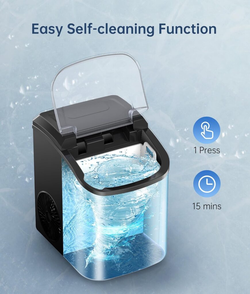 EASYERA Nugget Ice Maker Countertop, Pellet Crushed Chewble Ice Cubes, 33LBS/24H, Compact Self-Cleaning Machine with Ice Bags for Home, Kitchen, RV, Camping
