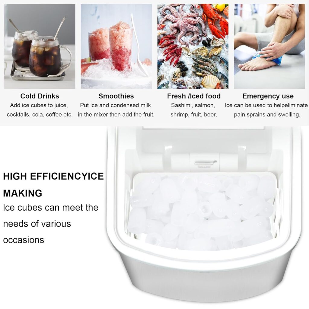 Electric Countertop Ice Maker Machine 8 Mins 9 Bullet Ice, 26lbs/24hrs, ManVi Tabletop Ice Makers Portable Ice Cube Maker with Ice Scoop and Basket, Home Ice Machines for Kitchen/Office/Bar/Party/RV