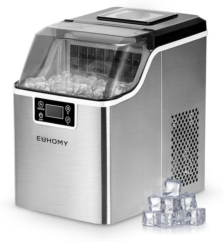 EUHOMY Ice Cube Maker Machine Countertop, 2 Ways to Add Water, 45Lbs/Day 24 Pcs Ready in 13 Mins, Self-Cleaning Portable Compact, with Ice Scoop  Basket, Perfect for Home/Kitchen/Office/Bar