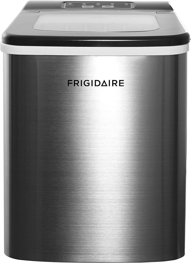 Frigidaire Compact Countertop Ice Maker, Makes 26 Lbs. Of Bullet Shaped Ice Cubes Per Day, Silver Stainless