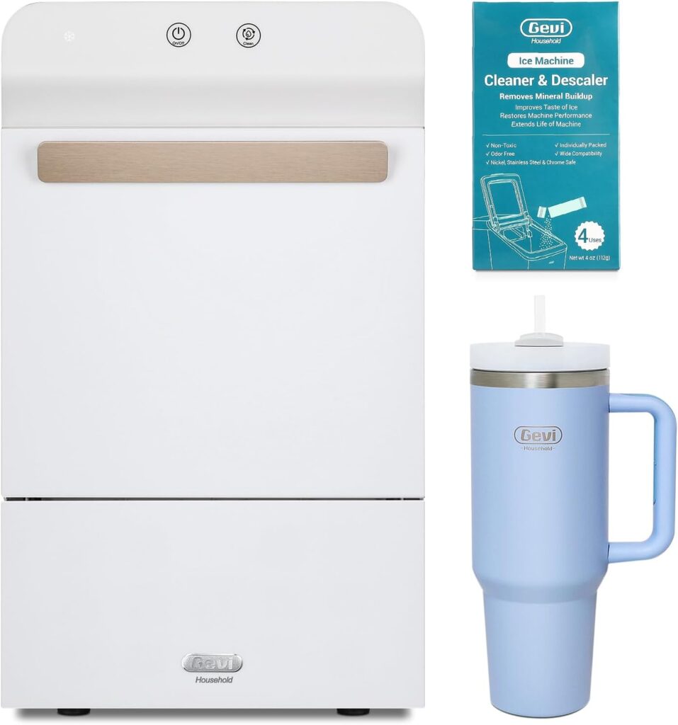 Gevi Household Countertop Nugget Ice Maker GIMN-1000BWH  Ice Machine Cleaner (4 Use)  Insulated Tumbler (Blue)