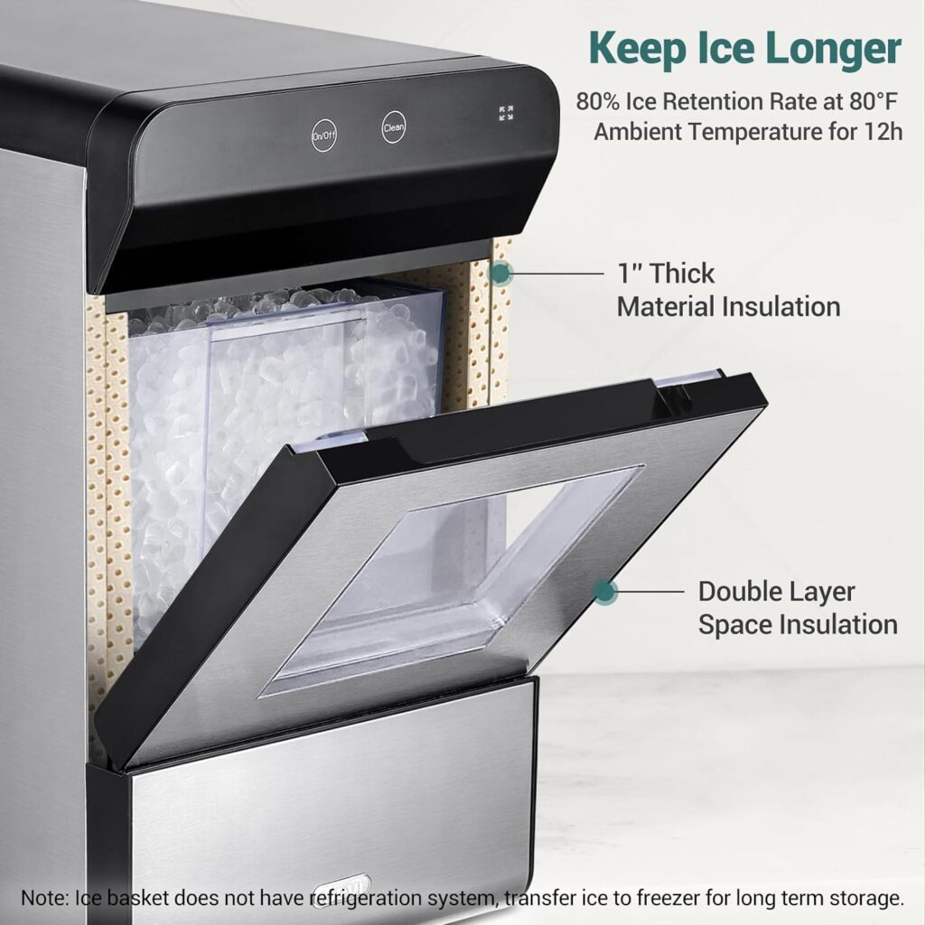 Gevi Household V2.0 Countertop Nugget Ice Maker | Self-Cleaning Pellet Ice Machine | Stainless Steel Housing |16.9H Fits Perfectly Under Wall Cabinet | Black with Viewing Window