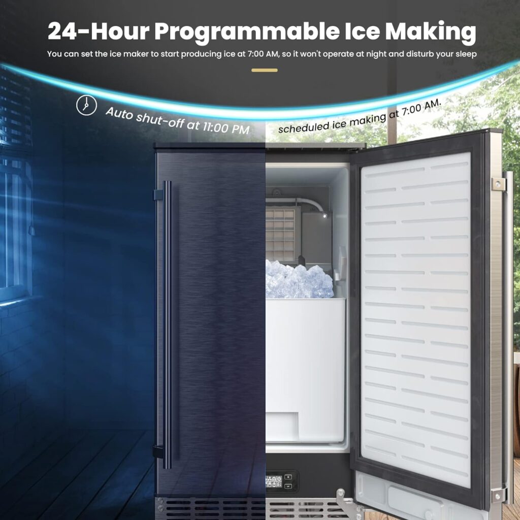 GLACER Under Counter Ice Maker, 80lbs/ 24H, Built-in Ice Machine with Drain Pump, Reversible Door, 24H Timer  Self-Cleaning, Freestanding Ice Cube Machine for Commercial and Home Use