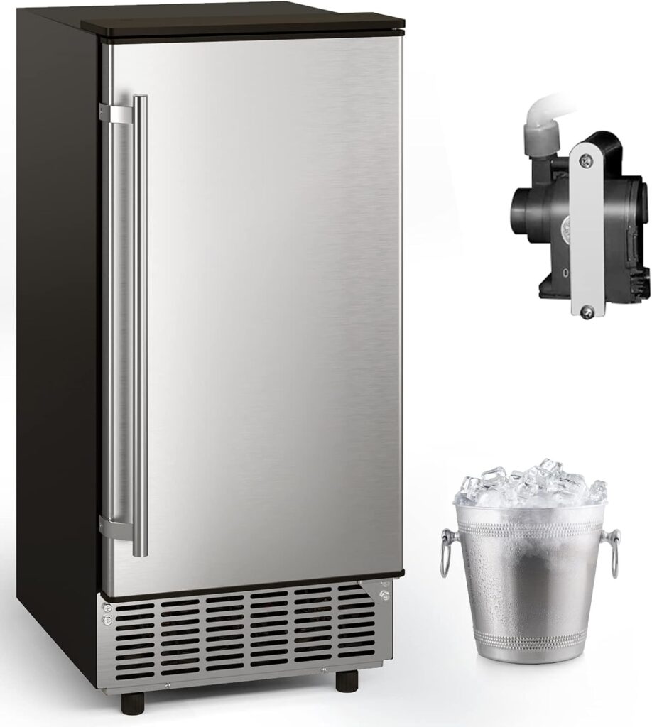 GLACER Under Counter Ice Maker, 80lbs/ 24H, Built-in Ice Machine with Drain Pump, Reversible Door, 24H Timer  Self-Cleaning, Freestanding Ice Cube Machine for Commercial and Home Use