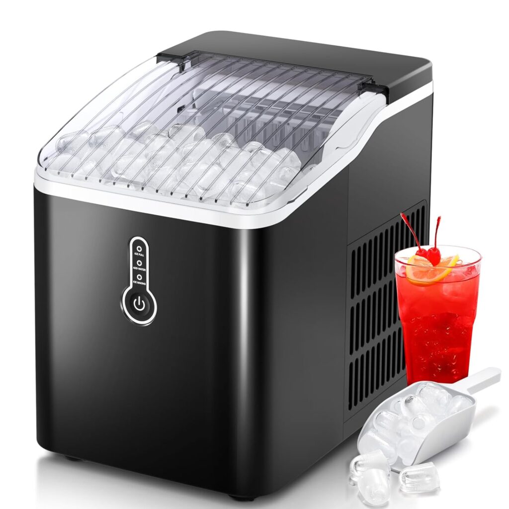 Ice Makers Countertop with Self-Cleaning, 26.5Lbs/24Hrs, 9 Cubes Ice Ready in 6~9Mins, Portable Ice Maker with Ice Scoop/Basket for Home/Kitchen/Office/Bar, Black