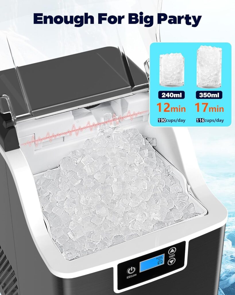 Kndko Nugget Ice Maker Countertop,34lbs/Day,Portable Crushed Ice Machine,Self Cleaning with One-Click Design  Removable Top Cover,Soft Chewable Pebble Ice Maker for Home Bar Camping RV,Black Basic