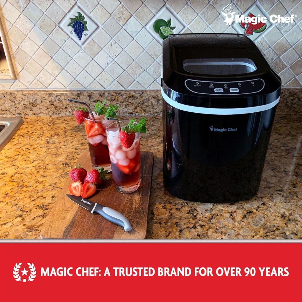 Magic Chef MCIM22B Portable Home Countertop Ice Maker with Settings Display, 27 Pounds Per Day, Black