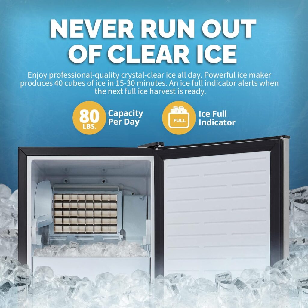 NewAir ClearIce40 Silver Counter Top Ice Maker Machine,Compact Automatic Ice Maker, Cubes Ready in Under 15 Minutes,Portable Ice Cube Maker with Scoop and Basket,Perfect for Home/Kitchen/Office/Bar