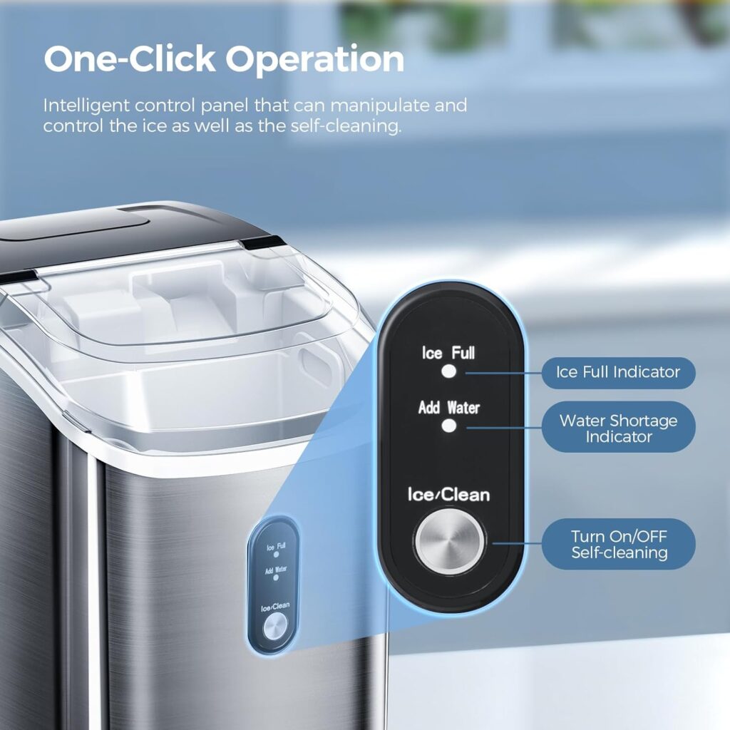 Nugget Ice Maker Countertop with Chewable Ice, 35lbs/Day, Portable Ice Maker Countertop with Handle, One-Click Operation, Compact Design Crushed Pellet Ice Maker for Home/Kitchen/Office(Black)
