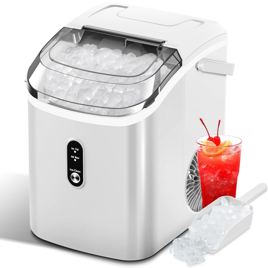 Nugget Ice Makers Countertop with Soft Chewable Pellet Ice, Pebble Ice Maker Machine with Self-Cleaning, 35Lbs/24Hrs, One-Click Operation, Ice Basket/Ice Scoop for Home/Office/Bar/Party, Black