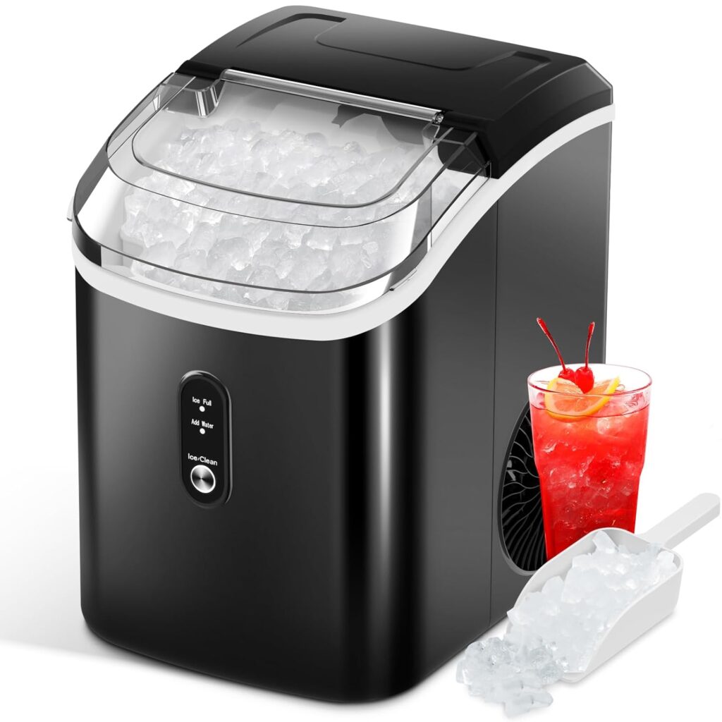 Nugget Ice Makers Countertop with Soft Chewable Pellet Ice, Pebble Ice Maker Machine with Self-Cleaning, 35Lbs/24Hrs, One-Click Operation, Ice Basket/Ice Scoop for Home/Office/Bar/Party, Black