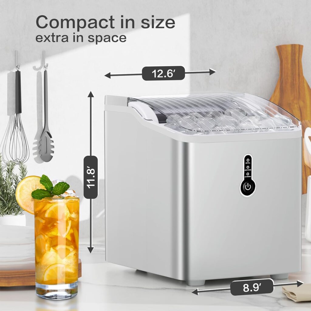 ZAFRO Compact Ice Maker Countertop with Ice Scoop/Basket for Home/Kitchen/Office/Bar, Self-Cleaning Function, 26Lbs/24Hrs Portable , 9 Cubes Ready in 8 Mins , SilverWhite