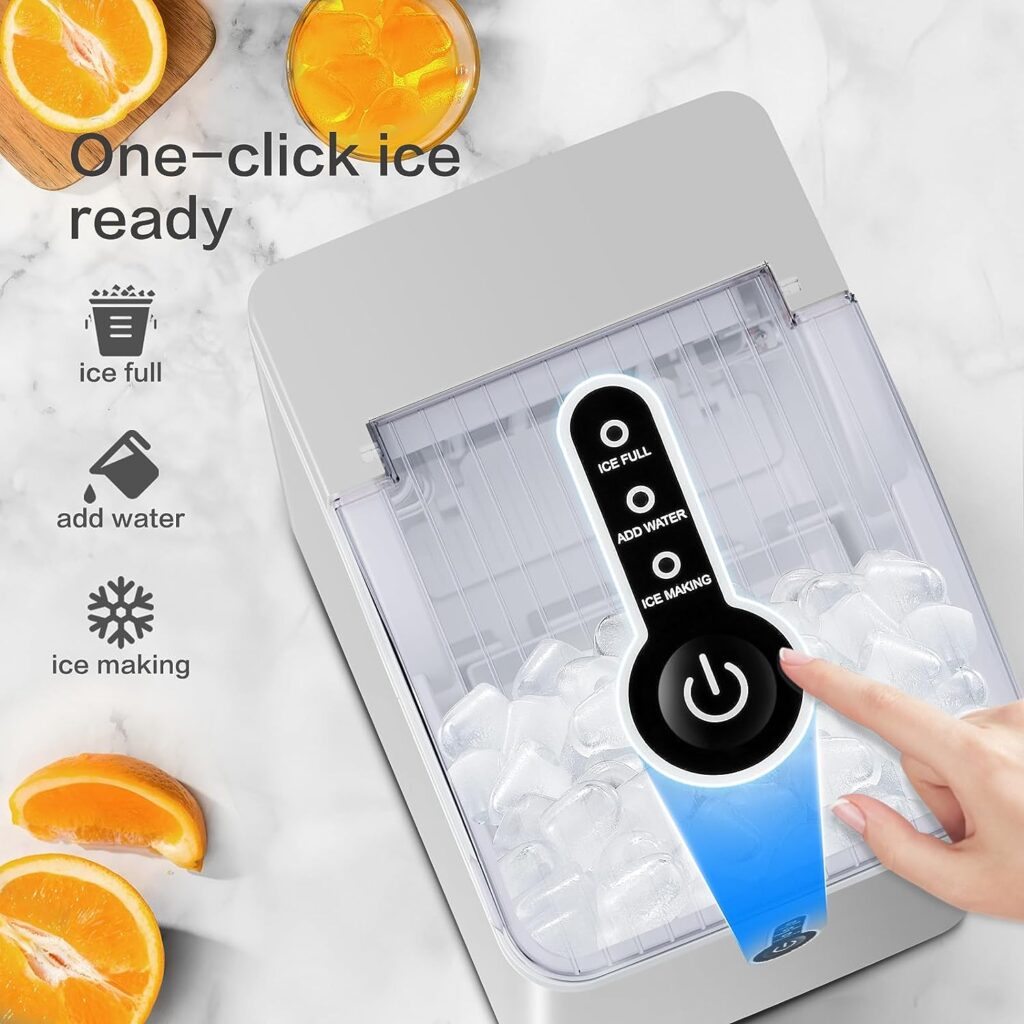 ZAFRO Compact Ice Maker Countertop with Ice Scoop/Basket for Home/Kitchen/Office/Bar, Self-Cleaning Function, 26Lbs/24Hrs Portable , 9 Cubes Ready in 8 Mins , SilverWhite