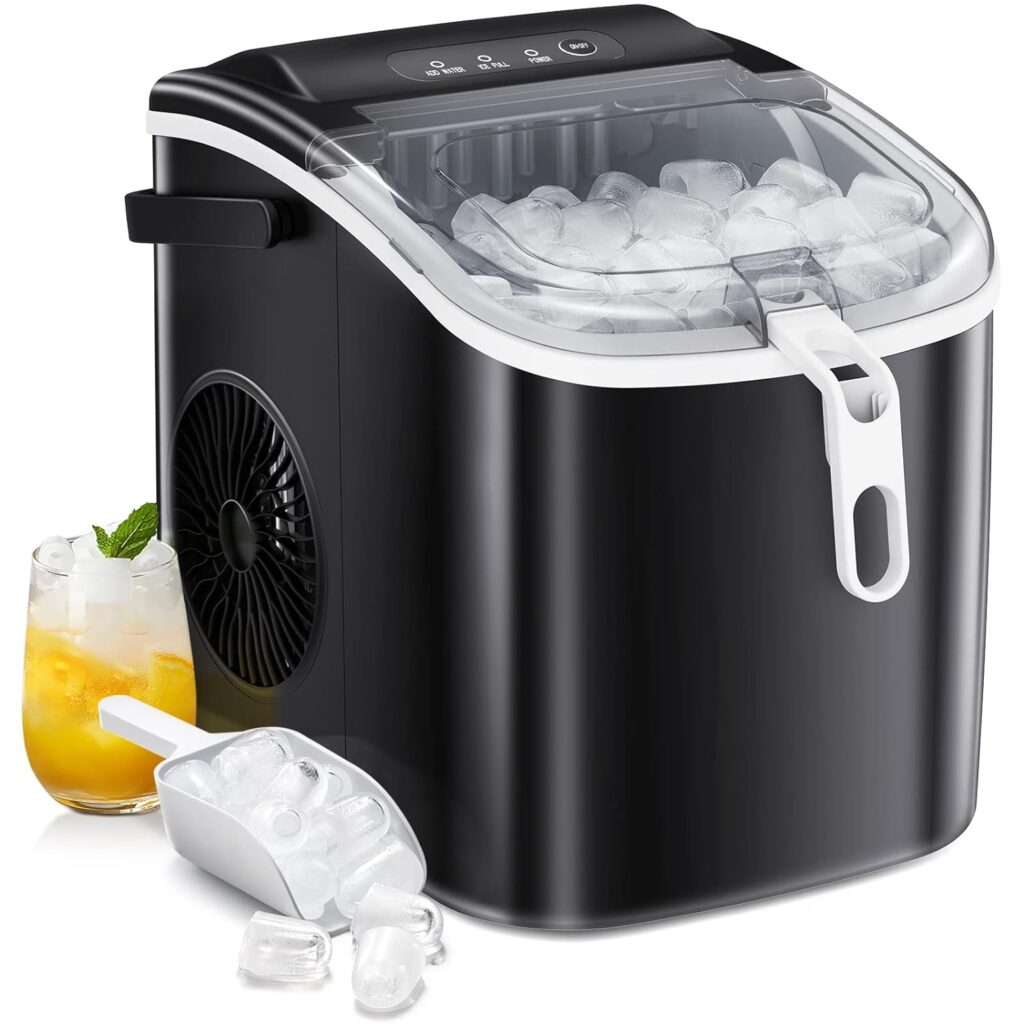 AGLUCKY Ice Makers Countertop,Portable Ice Maker Machine with Handle,Self-Cleaning Ice Maker, 26Lbs/24H, 9 Ice Cubes Ready in 8 Mins, with ice Scoop and Basket,for Home/Office/Kitchen (Black)