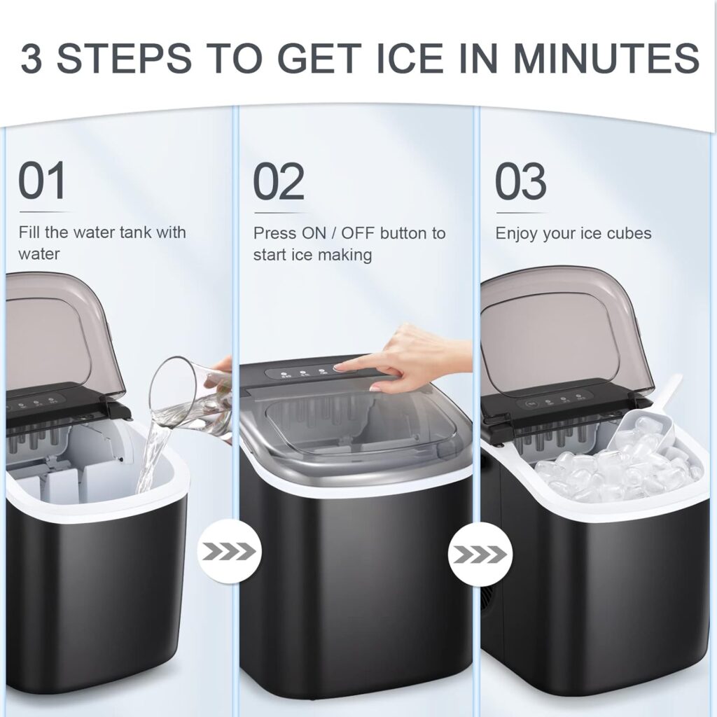 Antarctic Star Countertop Ice Maker Portable Ice Machine with Handle,Self-Cleaning Ice Makers, 26Lbs/24H, 9 Ice Cubes Ready in 6 Mins for Home Kitchen Bar Party (Black)