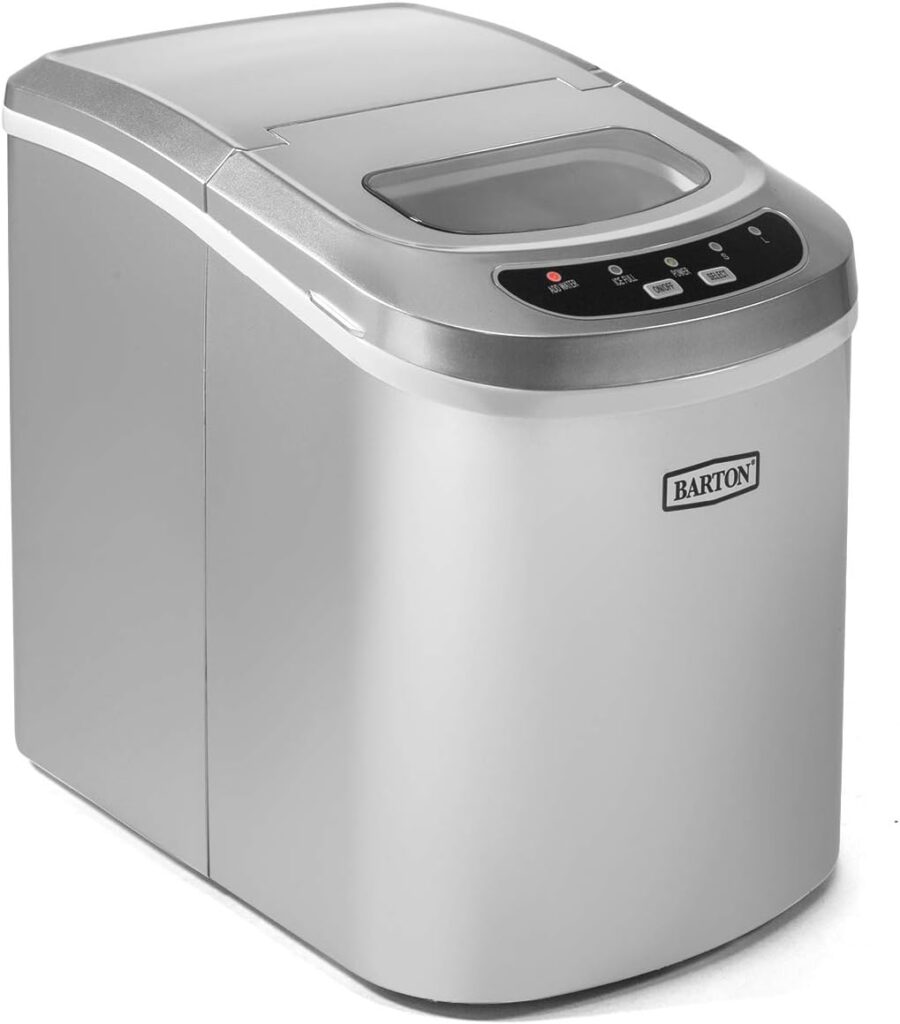 Barton Portable Ice Maker Machine for Counter Top Makes 26 lbs Per Day Ice Cubes Ready in 6 Minutes Ice Maker w/Ice Scoop (Silver)