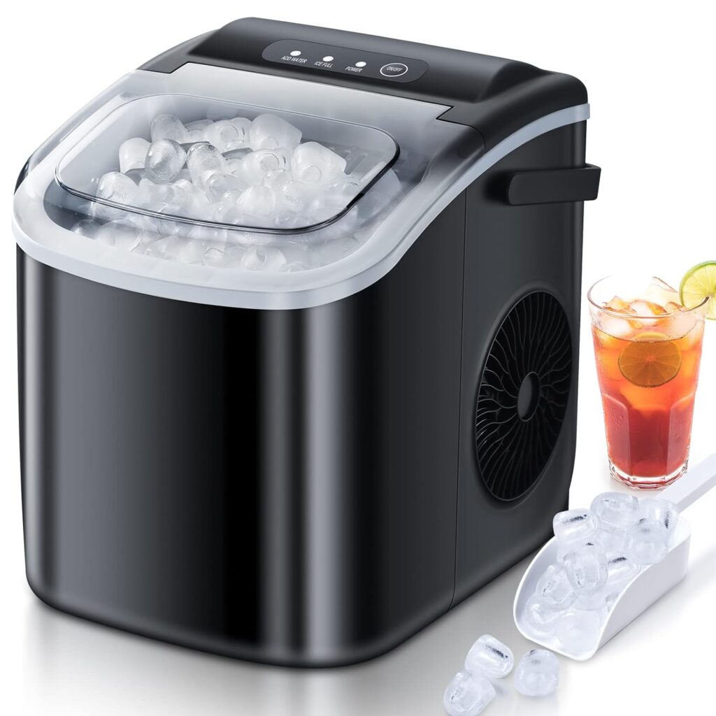 Countertop Ice Maker, Ice Maker Machine 6 Mins 9 Bullet Ice, 26.5lbs/24Hrs, Portable Ice Maker Machine with Self-Cleaning, Ice Scoop, and Basket, Compact Ice Maker (Renewed)
