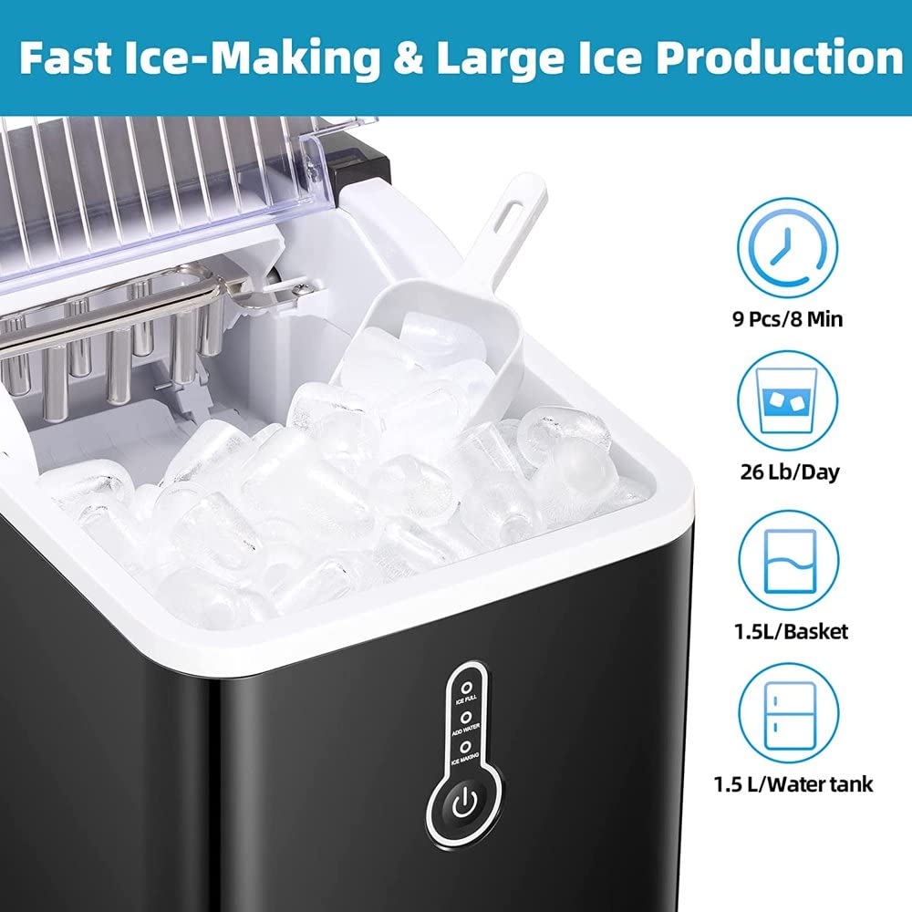 Countertop Ice Maker Machine, Portable Compact Ice Cube Maker with Ice Scoop Basket, 26Lbs/24H Ice Machine for Home/Kitchen/of