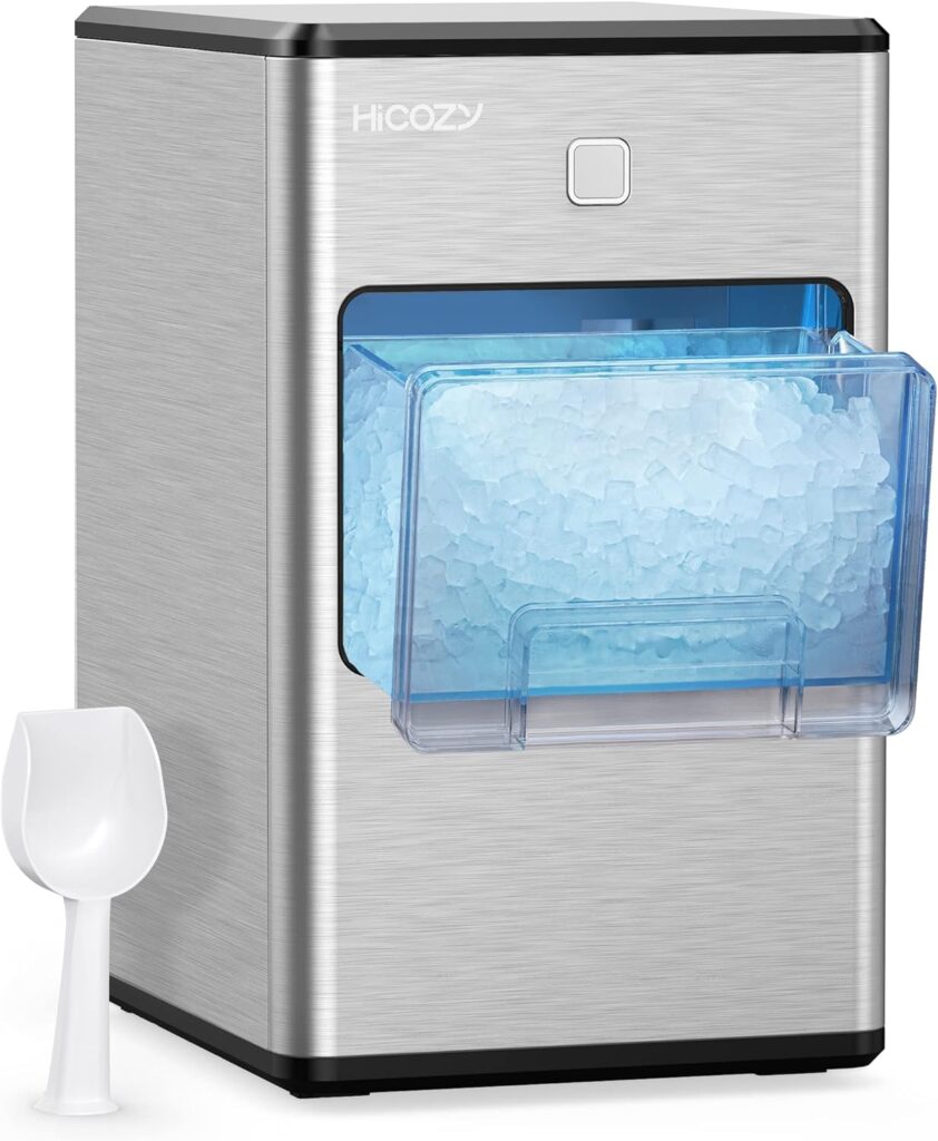 HiCOZY Nugget Ice Makers Countertop, Compact Crushed Ice Maker, Produce Ice in 5 Mins, 55LB Per Day, Self-Cleaning and Automatic Water Refill, Suitable for Home, Office (Black)