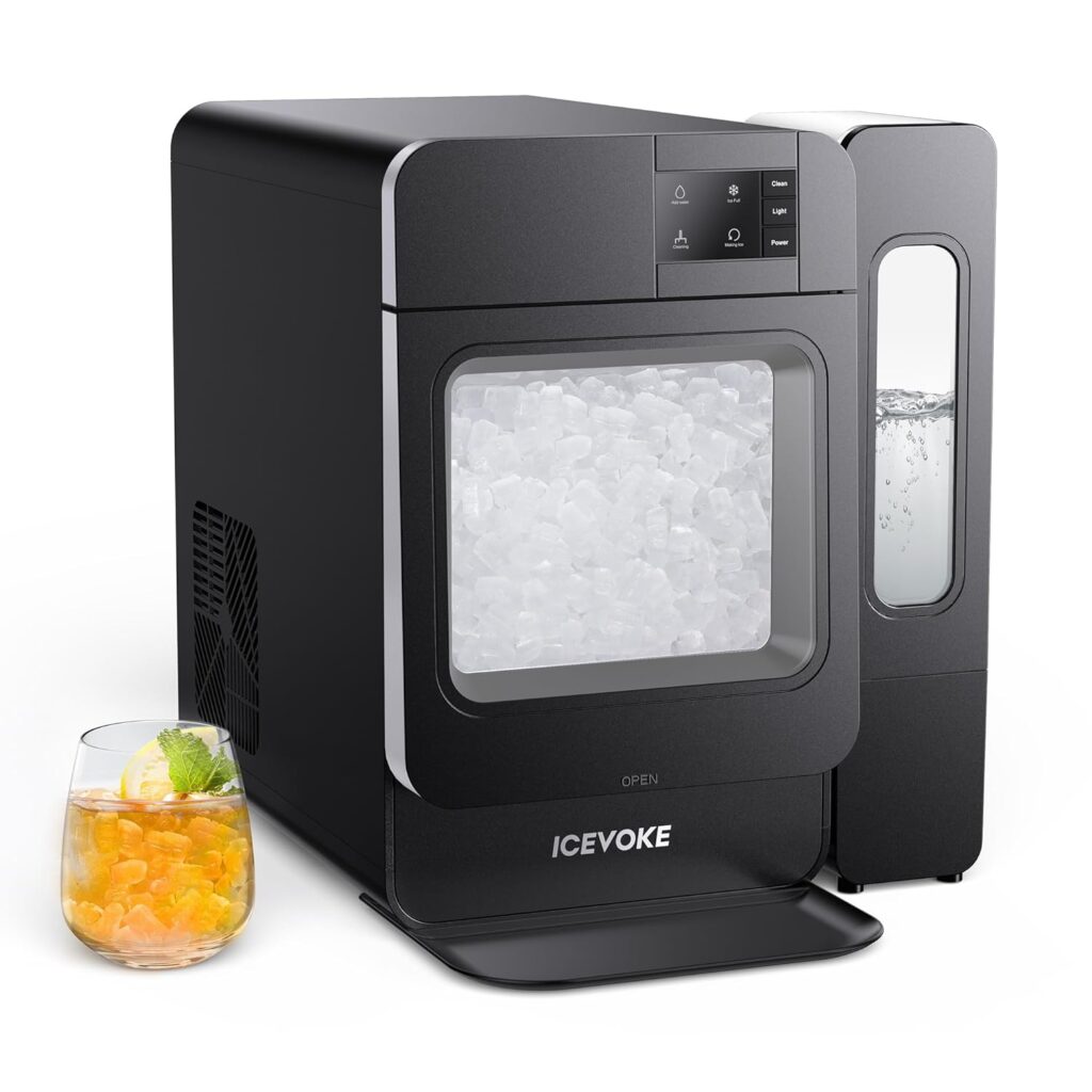 ICEVOKE Countertop Nugget Ice Maker, Portable Ice Machine 33 lbs/Day Chewable Ice with Self-Cleaning  Auto Water Refill, Suitable for Home Office Bar Party (Black)