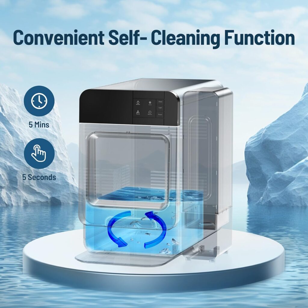 ICEVOKE Countertop Nugget Ice Maker, Portable Ice Machine 33 lbs/Day Chewable Ice with Self-Cleaning  Auto Water Refill, Suitable for Home Office Bar Party (Black)