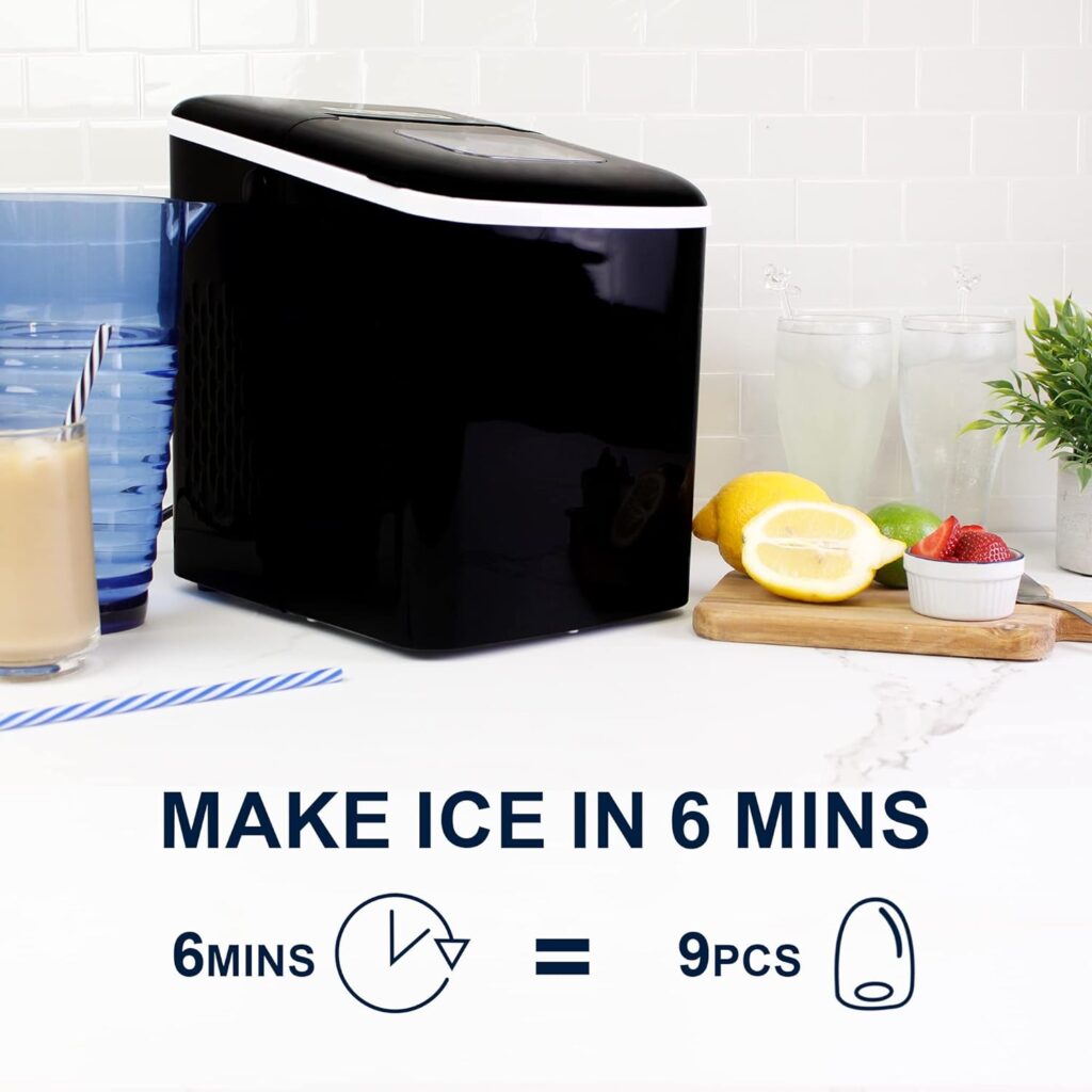 Koolatron Compact Countertop Ice Maker Machine with Digital Controls and LED Indicators, Ice Cubes Ready in 6-8 Minutes, Makes 26 lbs of Ice per Day Best for Parties, Home, Office, Bar (Black)