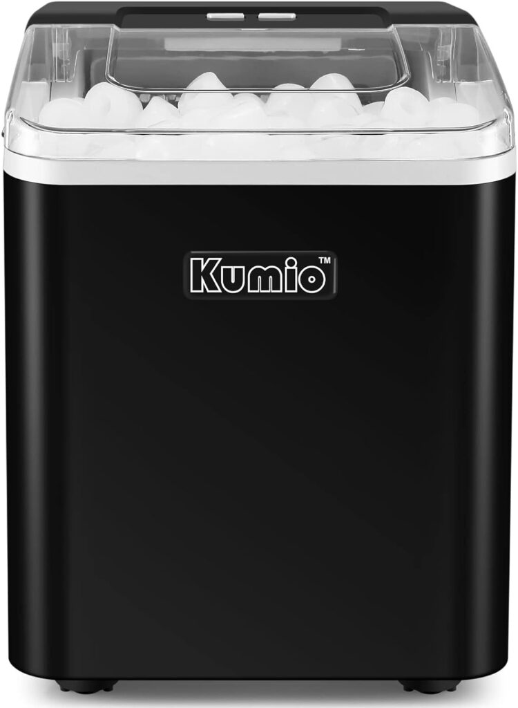 KUMIO Ice Machine Maker Countertop, 9 Bullet Ice Fast Making in 6-8 Mins, 26.5 lbs in 24 hrs, Self-Cleaning Portable Ice Maker Machine with Scoop and Basket, Black