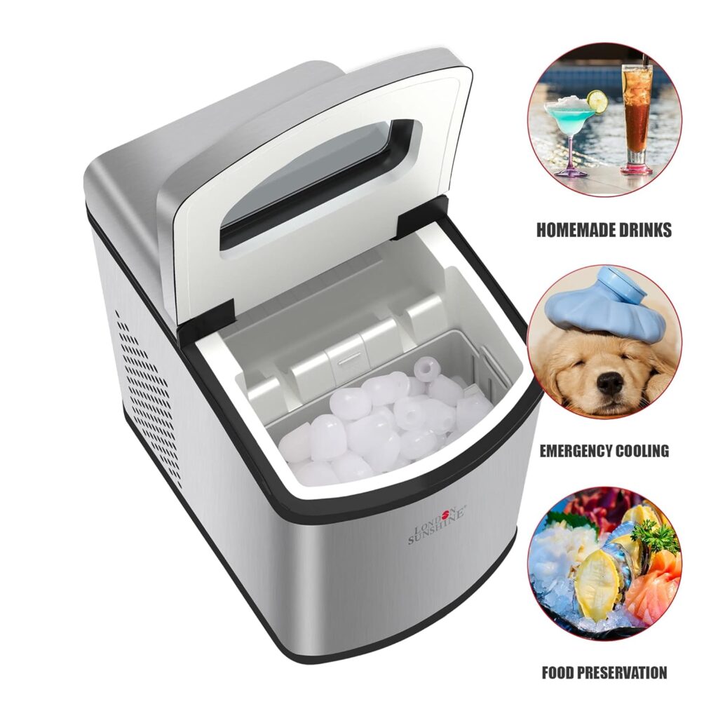 London Sunshine Stainless Steel Portable Ice Maker - Ice Makers Countertop with Ice Scoop