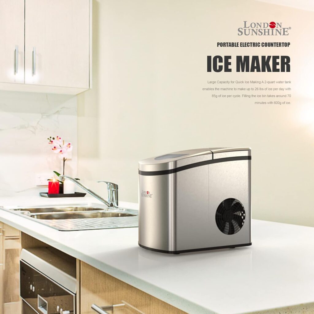 London Sunshine Stainless Steel Portable Ice Maker - Ice Makers Countertop with Ice Scoop