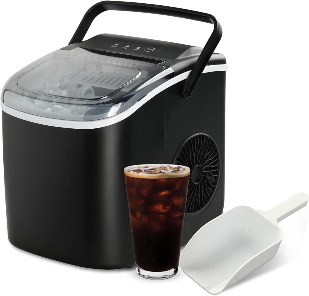 Simple Deluxe Ice Maker for Countertop, Self-Cleaning, Portable Ice Machine with Scoop and Basket, 26lbs Ice/24Hrs, 6 Mins 9 Bullet Ice, 13.7lbs, for Home Kitchen Office, Black