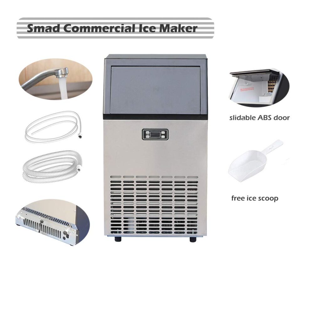 Smad Commercial Ice Maker 100 LBS/24H Under Counter Ice Maker Machine 45PCS/11-20Mins Self Clean 33LBS Ice Storage Freestanding Stainless Steel Ice Maker Ideal for Bar Coffee Shop or Restaurant