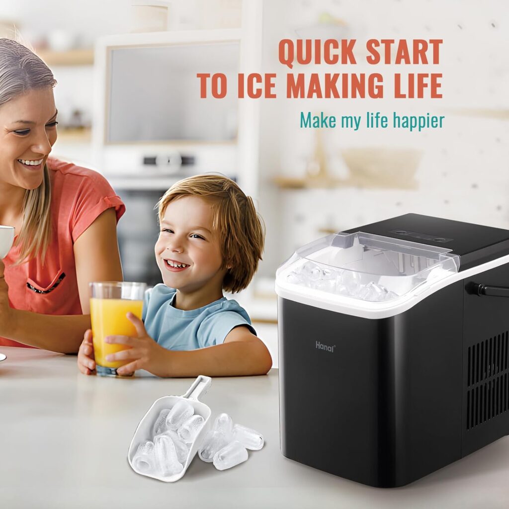 WANAI Ice Makers Countertop, Self-Cleaning Function, 26Lbs/ 8Mins/ 24Hrs 2 Size Ice, Portable Ice Cube Maker Machine with Ice Scoop  Basket