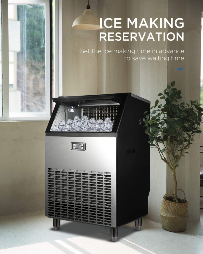 WATOOR Commercial Ice Maker Machine with Bottom-Loading Water System, LCD Display Under Counter or ‎Freestanding 100lbs/24h