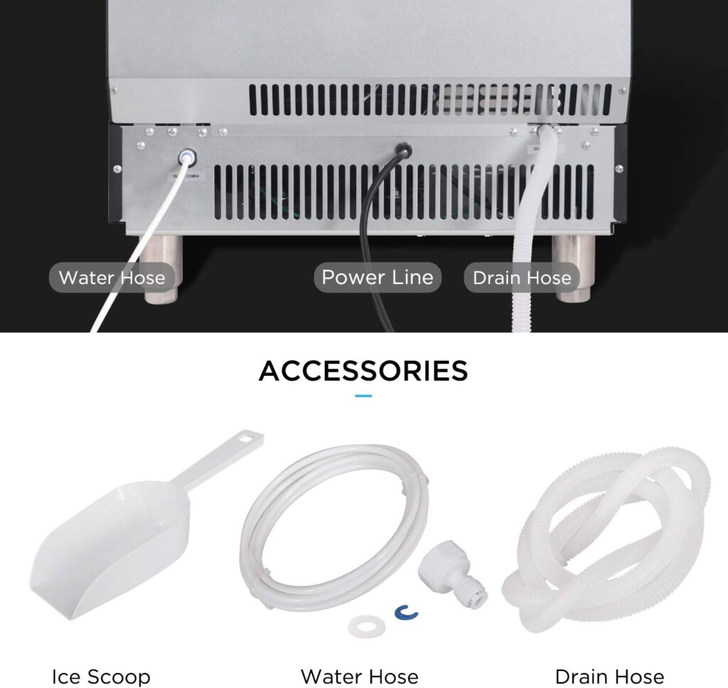 WATOOR Commercial Ice Maker Machine with Bottom-Loading Water System, LCD Display Under Counter or ‎Freestanding 100lbs/24h