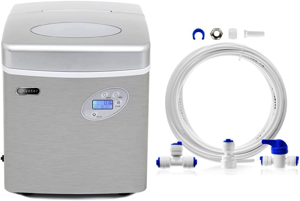 Whynter IMC-491DC Portable 49lb Capacity Stainless Steel with Water Connection Ice Makers, One Size  iSpring ICEK Ultra Safe Fridge Water Line Connection and Ice Maker Installation Kit,White