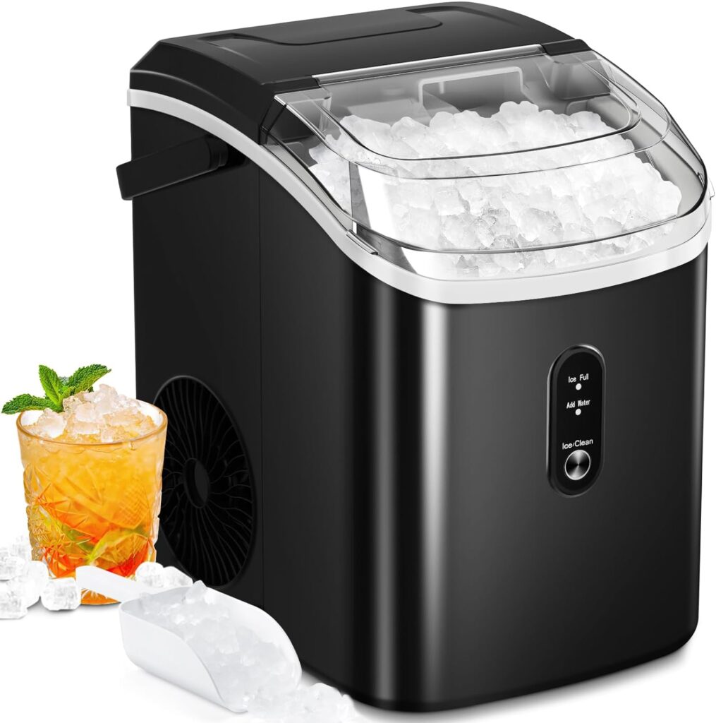 ZAFRO Nugget Ice Maker Countertop, Pebble Machine with Self-Cleaning, 35Lbs/24Hrs, Pellet Maker with Ice Basket/Ice Scoop/Ice Bag for Home/Office/Bar/Party, Black