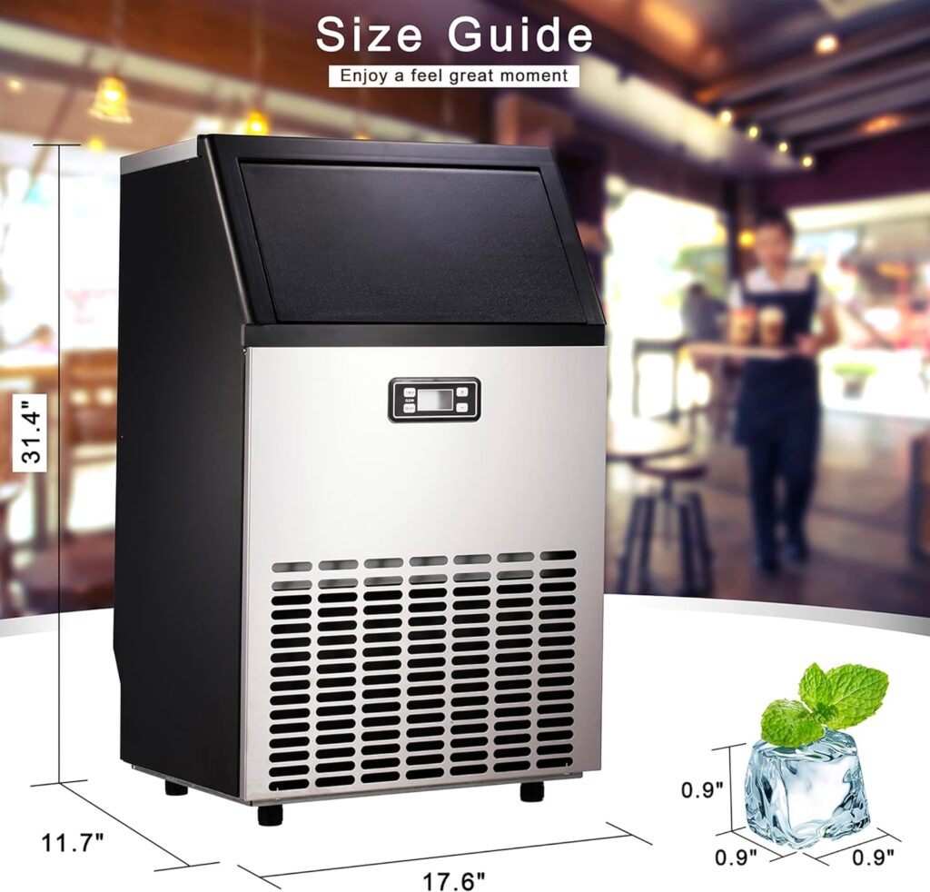 Electactic Ice Maker, Commercial Ice Machine,100Lbs/Day, Stainless Steel Ice Machine with 48 Lbs Capacity, Ideal for Restaurant, Bars, Home and Offices, Includes Scoop