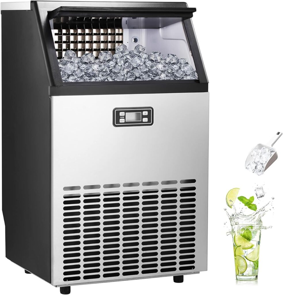 Electactic Ice Maker, Commercial Ice Machine,100Lbs/Day, Stainless Steel Ice Machine with 48 Lbs Capacity, Ideal for Restaurant, Bars, Home and Offices, Includes Scoop